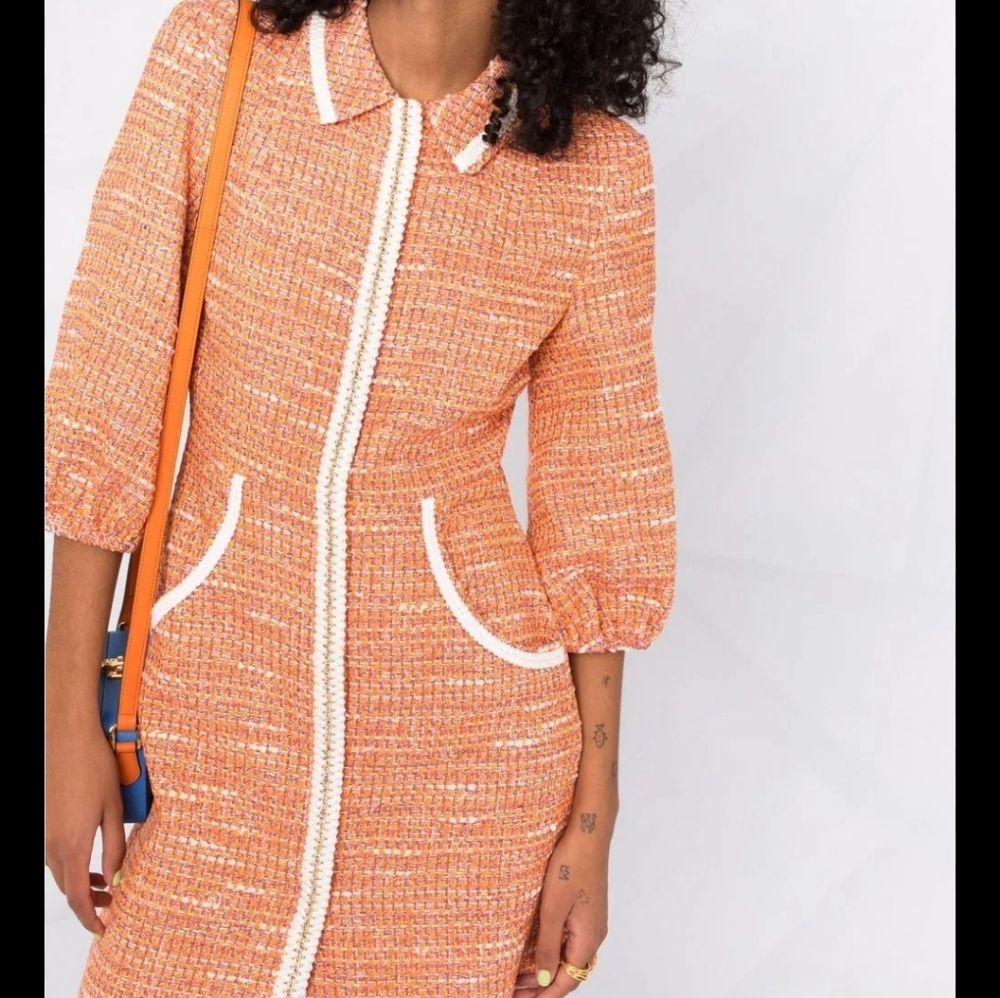 NNW Maje Rimoda Three-Quarter Sleeve Tweed Dress